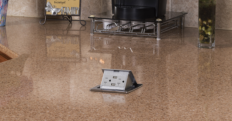 Lew Electric PUFP-CT-BK-20A-2USB open on counter-small